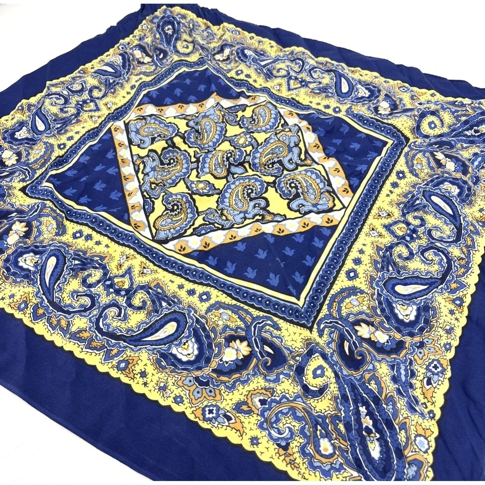 Vintage Bandana Paisley Western Handkerchief Blue Yellow Cotton 30